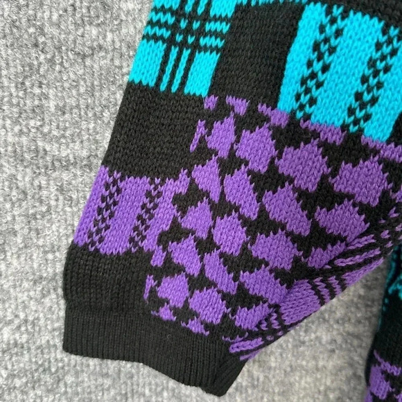 Vintage 80s Patchwork Sweater Womens M/L Colorful Relaxed Long Knit Pullover Top - Picture 10 of 15
